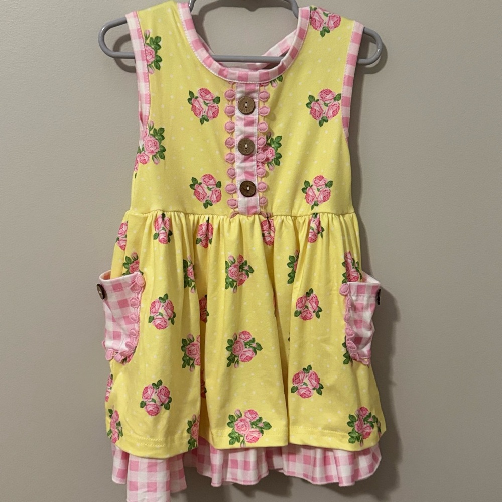 Marie Nicole Yellow Floral Dress with Pink Accents